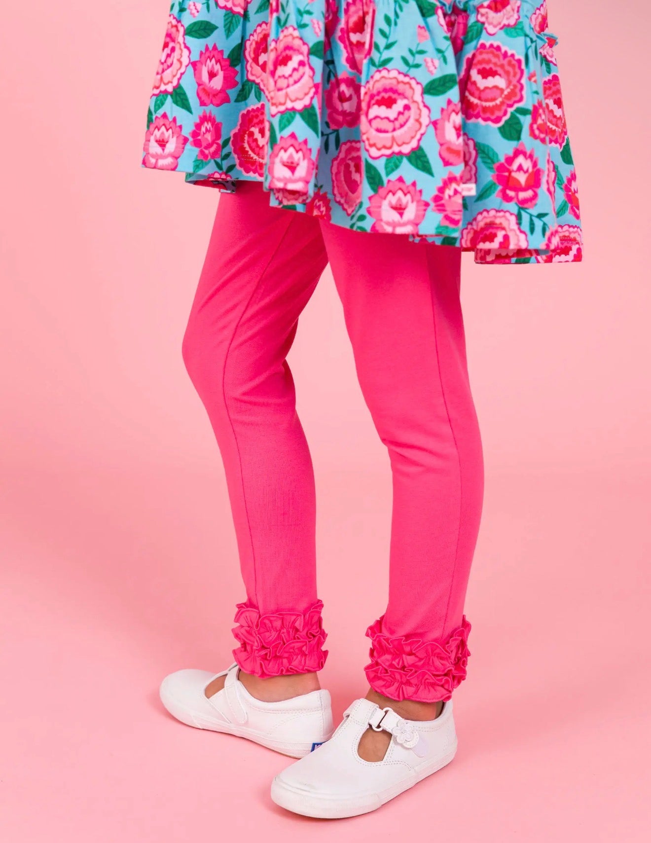 Hot Pink Leggings- Ruffled Ankle