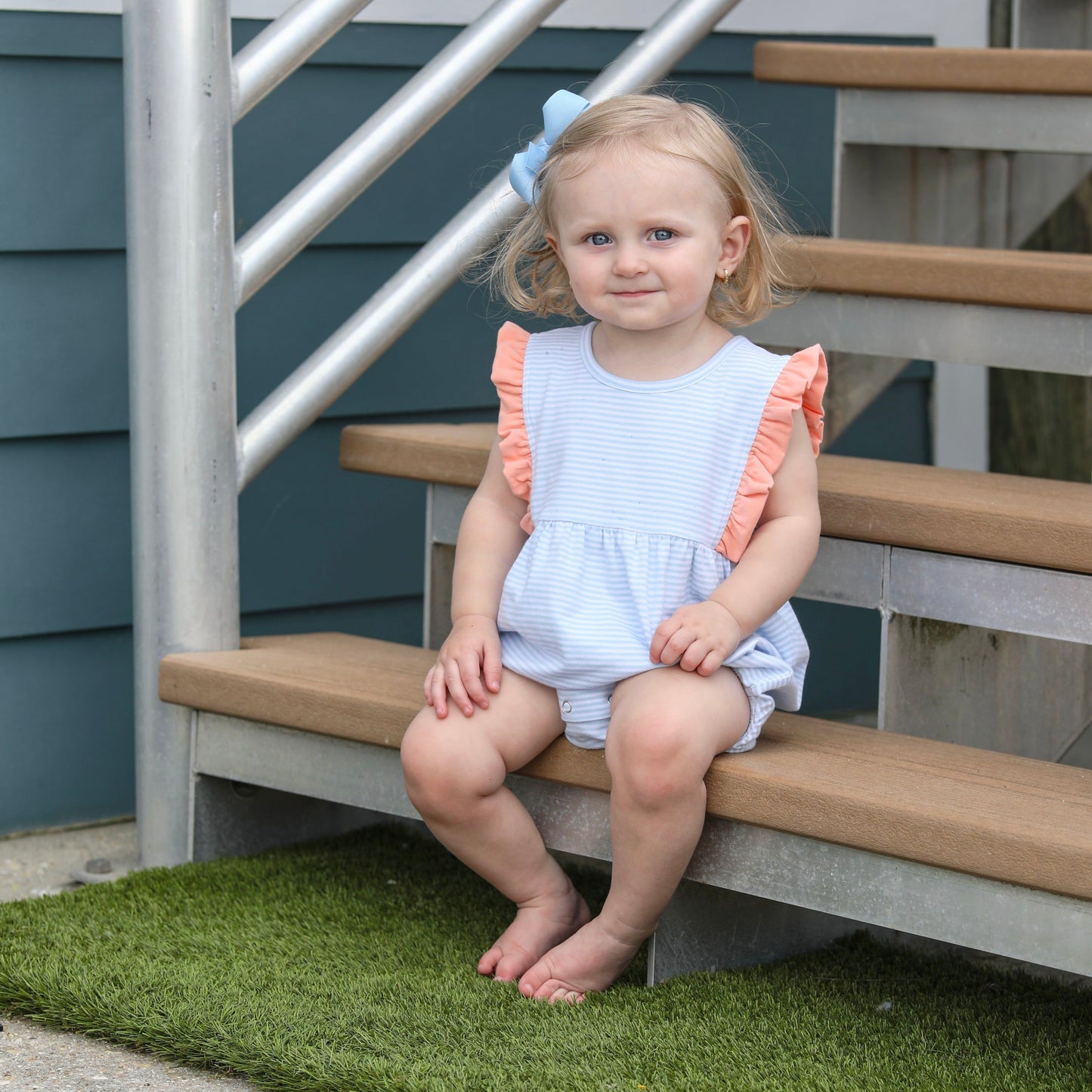 Light Blue/Coral Stripe Josie Bubble