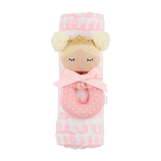 Pink Ballerina Swaddle & Rattle Set