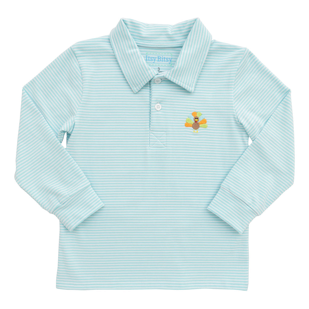 Aqua Stripe Turkey Embroidered Polo