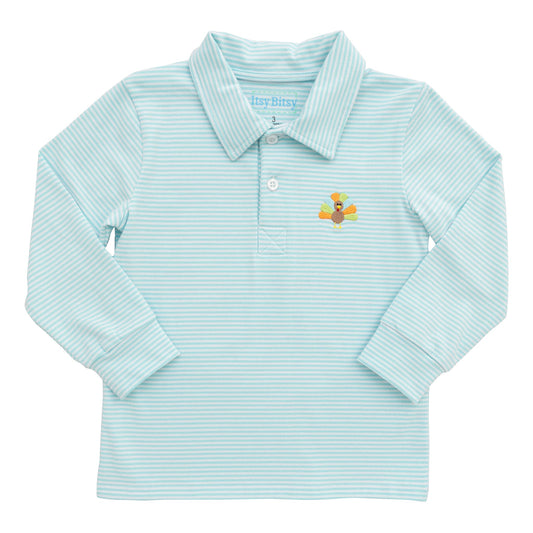 Aqua Stripe Turkey Embroidered Polo