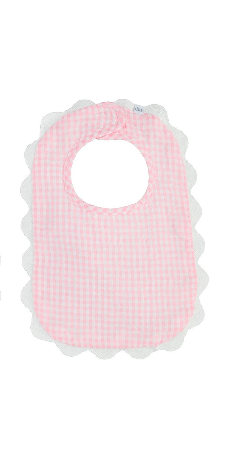 Pink Gingham Scallop Bib