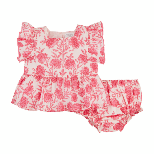 Pink Floral Print Pinafore Set