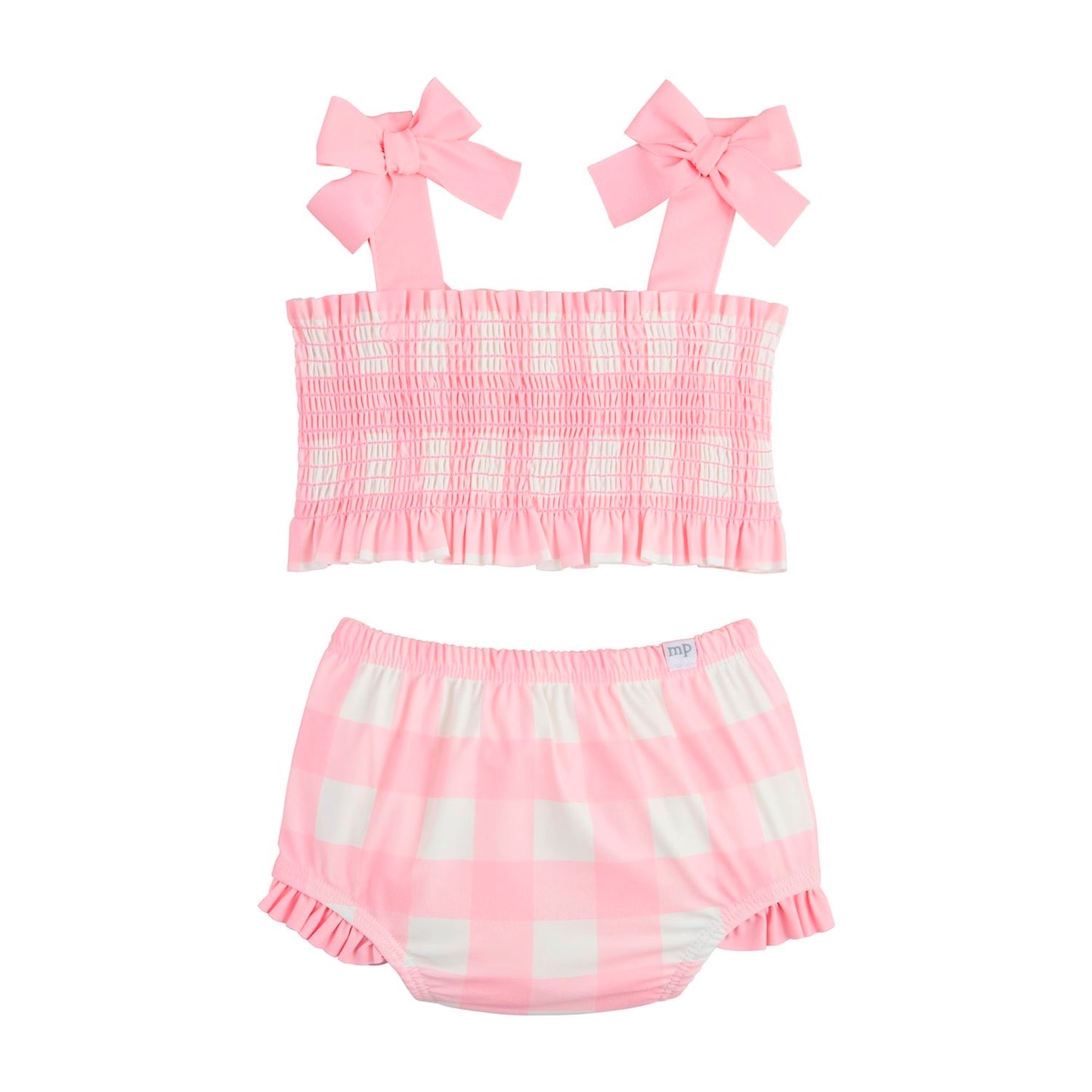 Smocked Pink Check 2pc Swimsuit