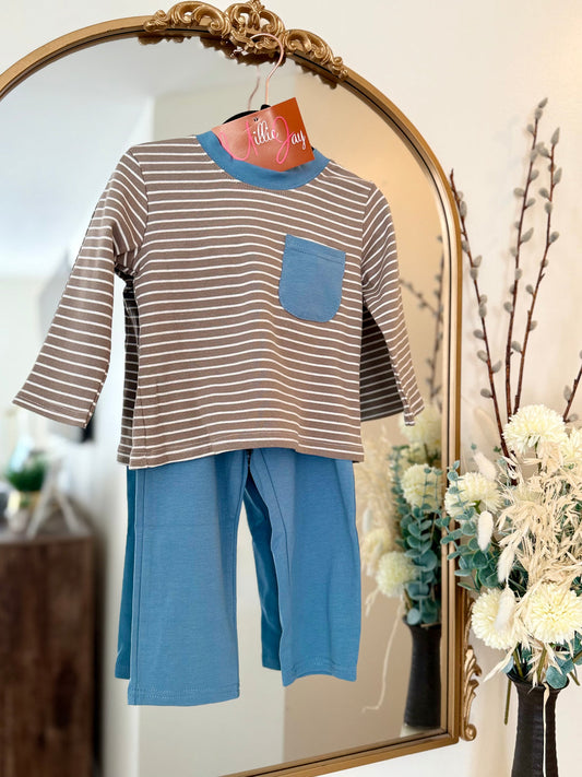 Tate Pant Set- Brown & Blue