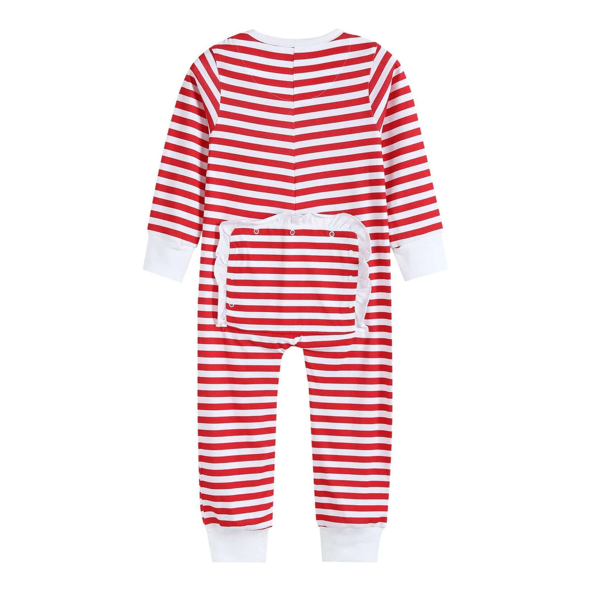 Santa Red and White Stripe Girls Ruffle Flap Pajamas