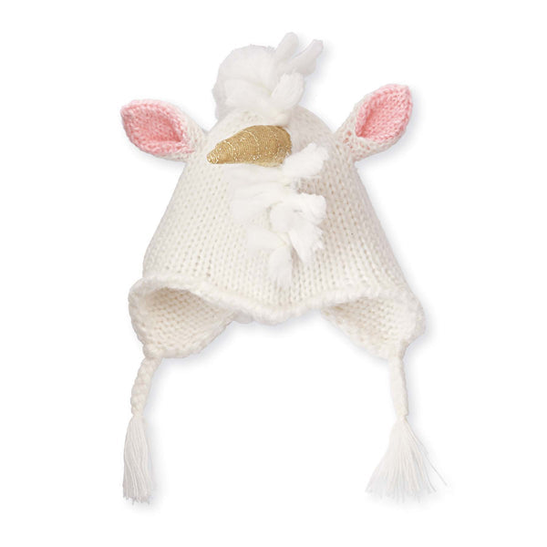 Ivory Unicorn Knitted Beanie