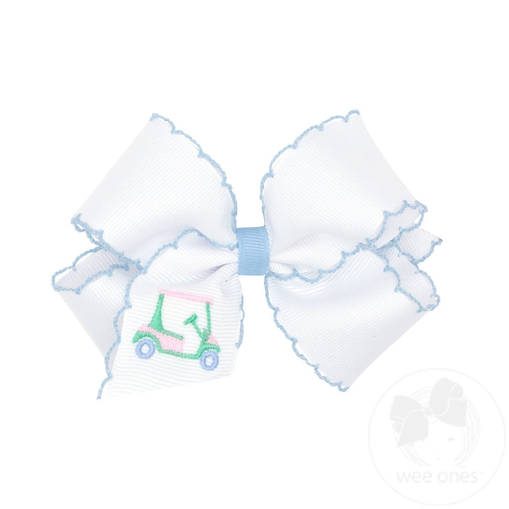 Grosgrain Bow with Moonstitch Edge and Golf Cart Embroidery