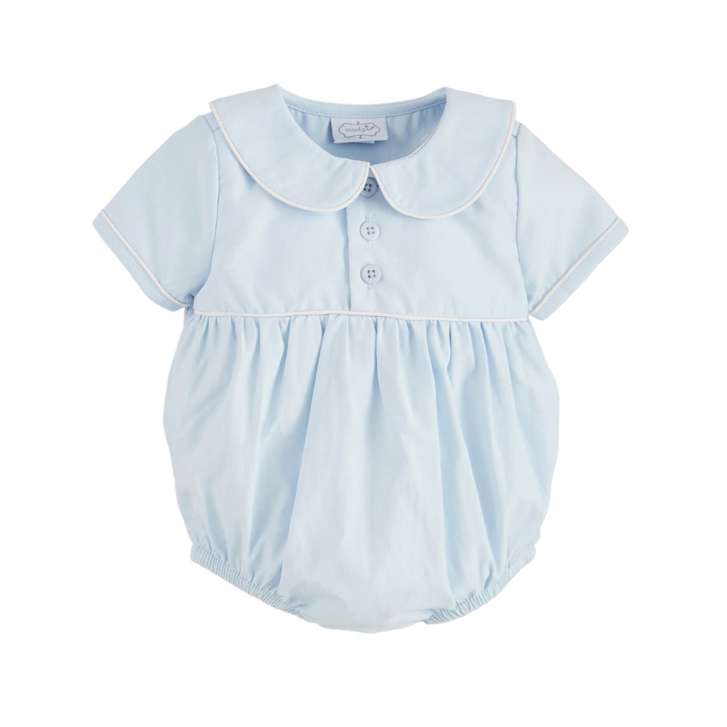 Blue Collared Poplin Baby Bubble