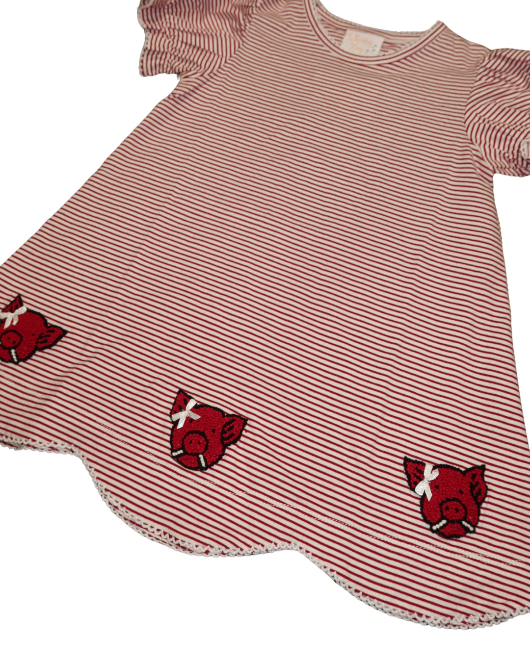 Woo Pig French-knot Ruffle Scalloped Dress