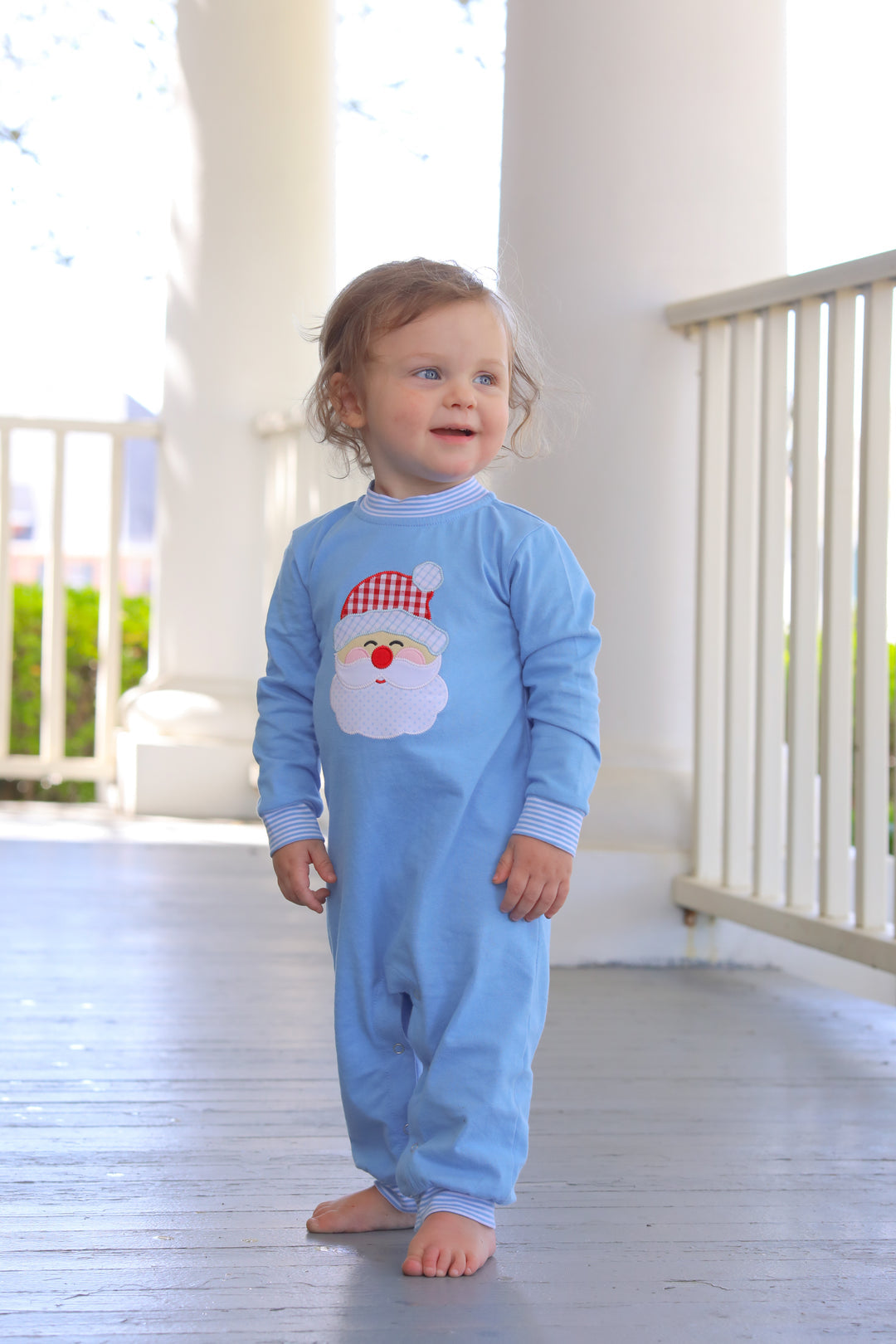 Santa Blue Stripe Romper