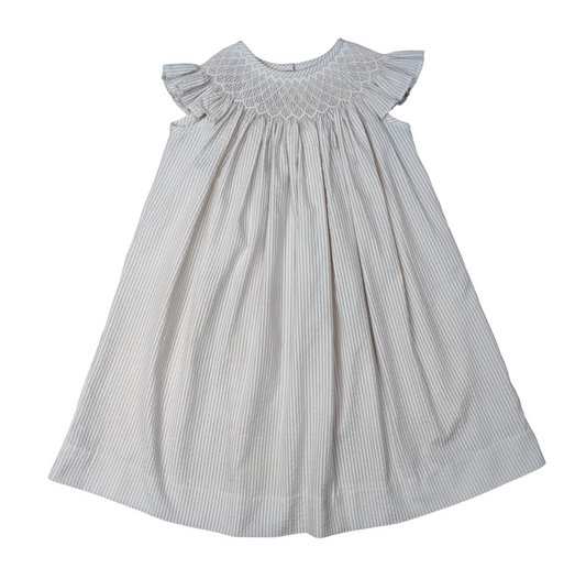 Khaki Seersucker Smocked Bishop A/S