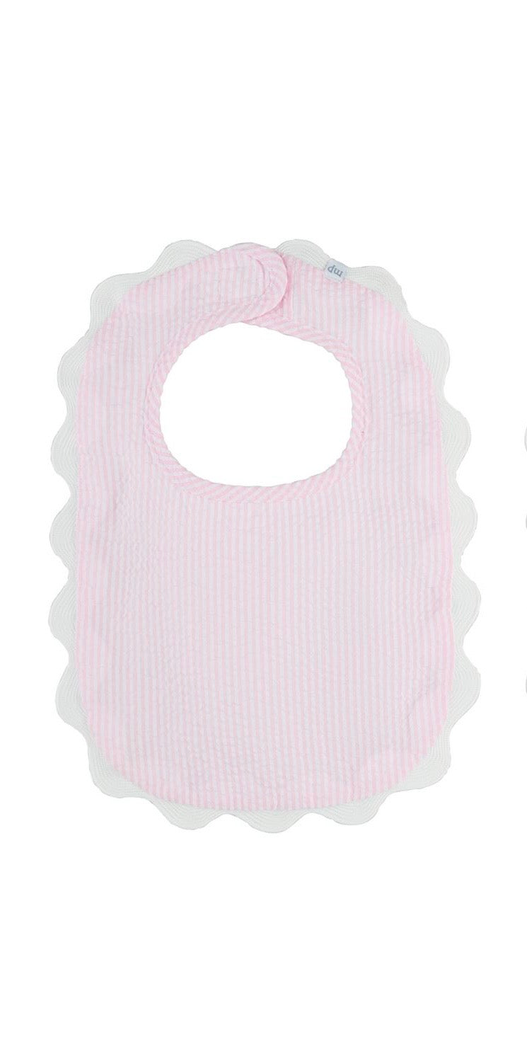 Pink Seersucker Scallop Bib