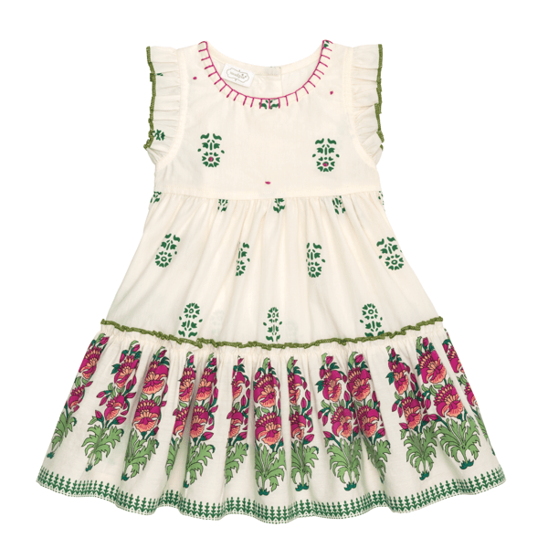 Ivory Block Print Floral Dress
