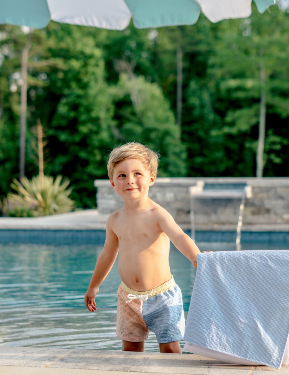 Summer Seersucker Swim Trunks