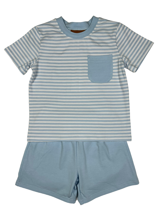 Hudson Light Blue Stripe Short Set