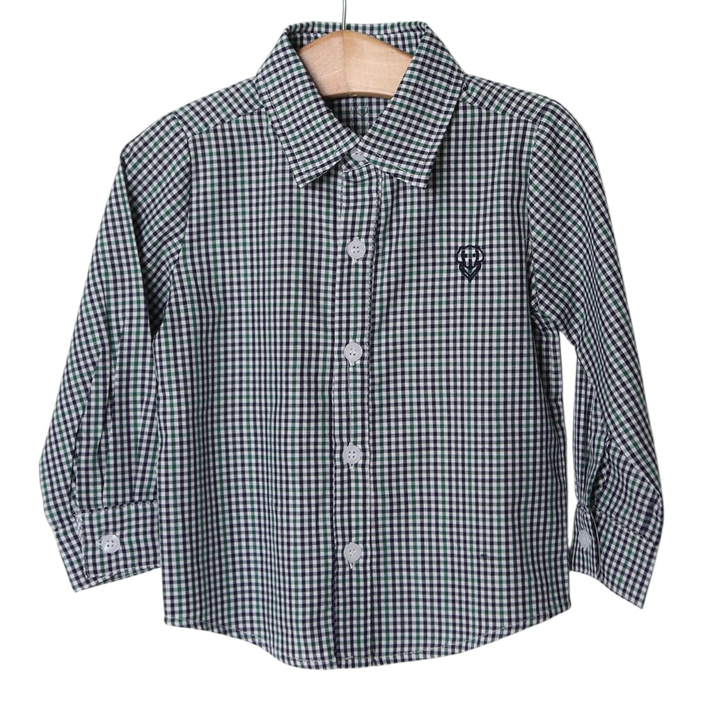 Button Down LS Shirt- Navy & Green