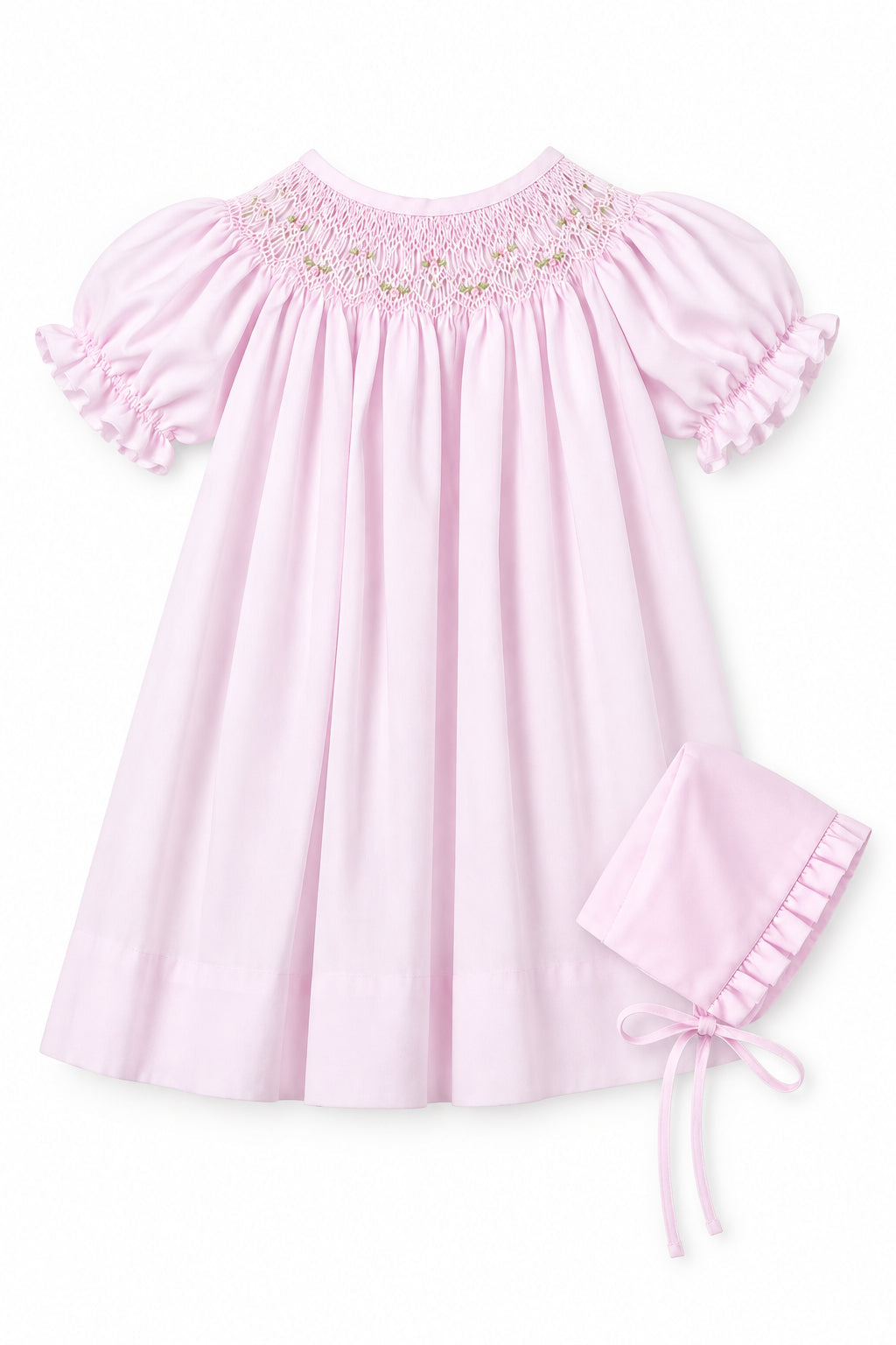 Light Pink Geometric Iris Smocked Dress w/Bonnet