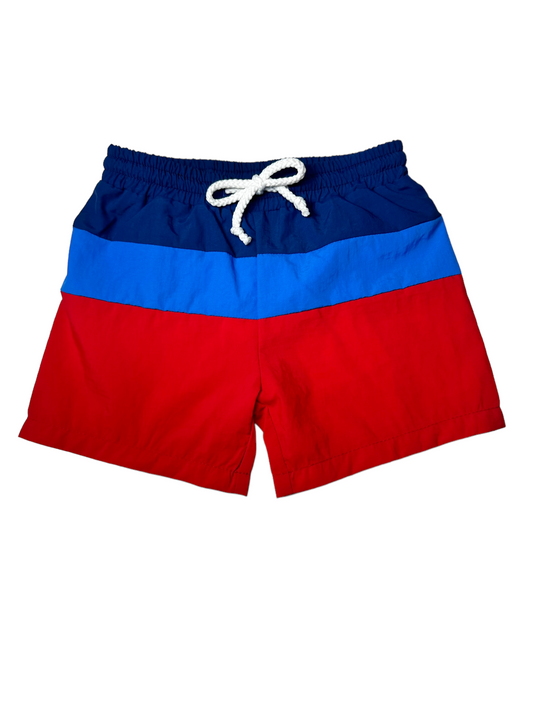 Red/Blue Colorblock Swim Trunks