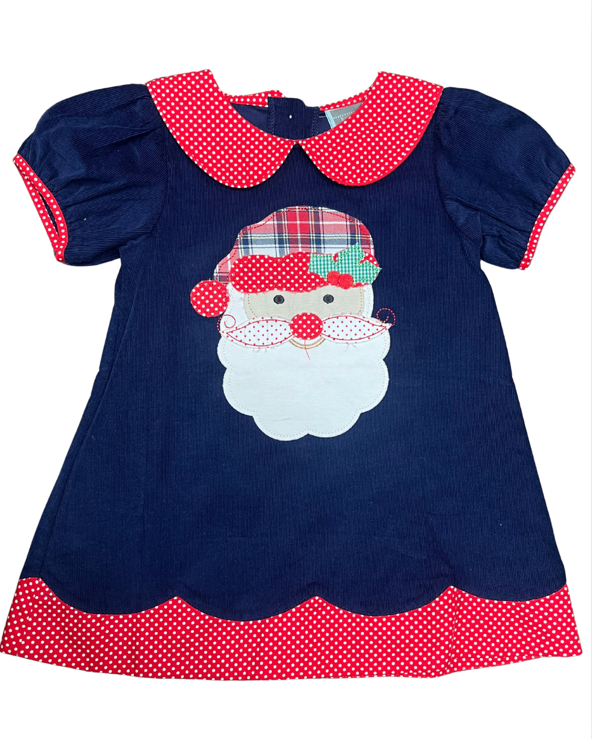 Navy Corduroy Santa Polka Dot Dress