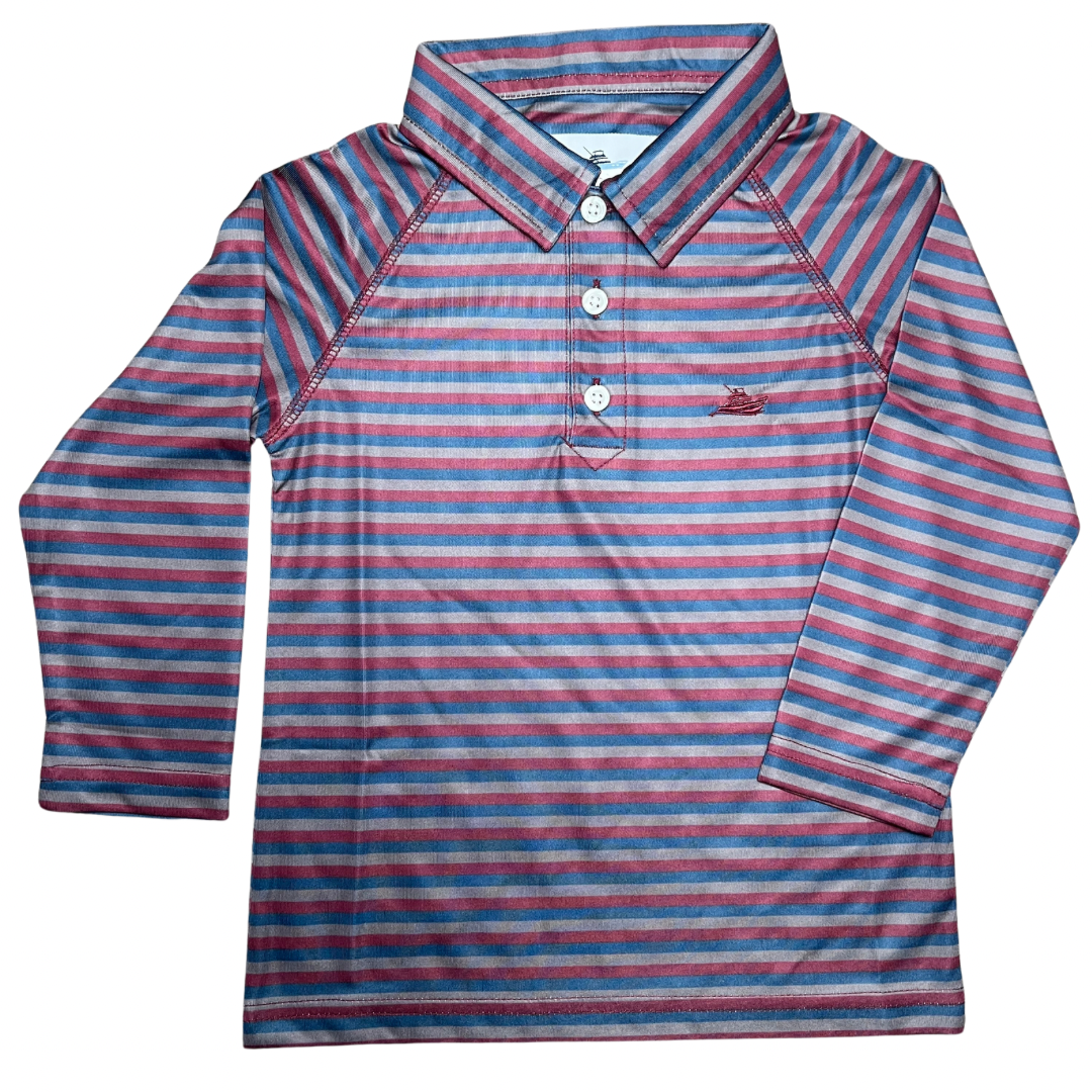 Navy/Falcon Stripe LS Performance Polo