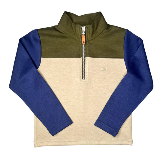 Green,Khaki,Navy Colorblock Pullover