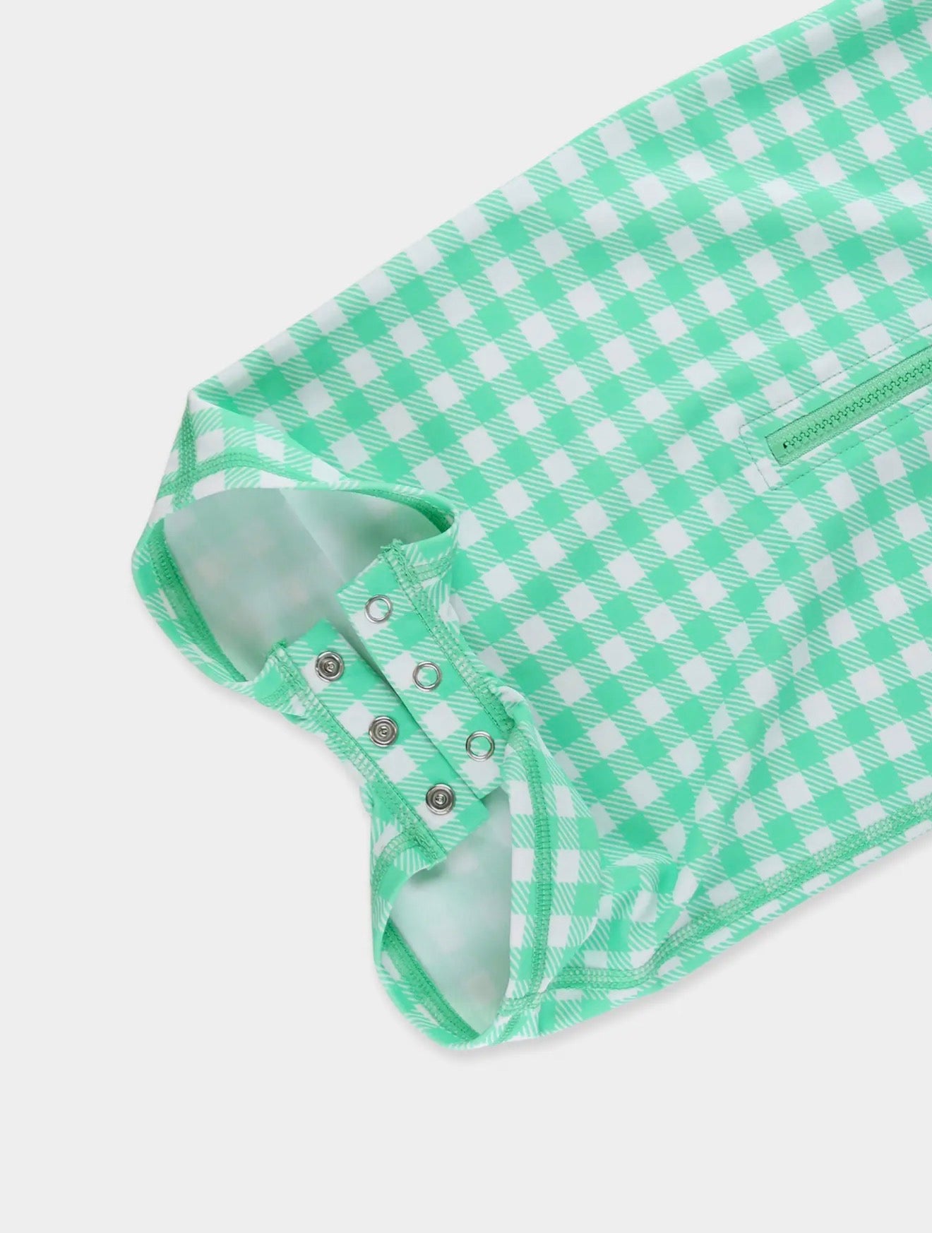 Green Gingham LS One-Piece Rashguard Swimsuit
