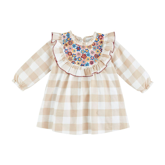 Neutral Check Floral Dress