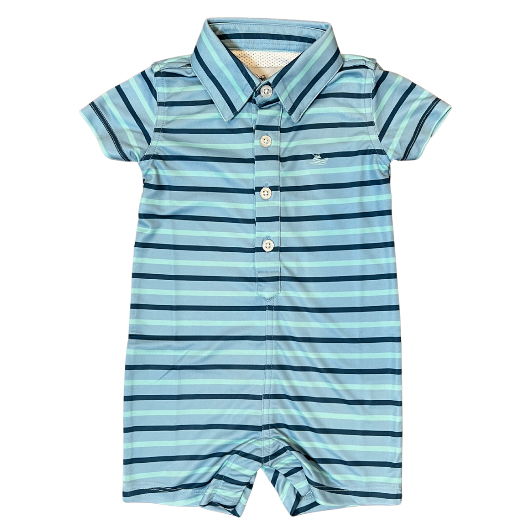 Blue/Mint Hudson Performance Polo Romper