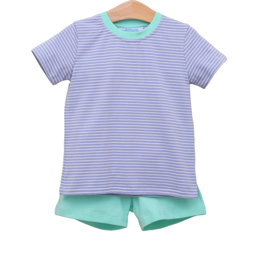 Cadet Blue Stripe/Mint Drew Short Set