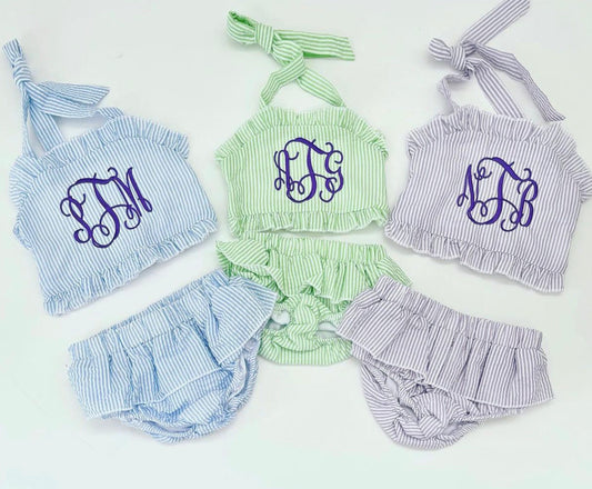 Lime Green Seersucker 2pc Swimsuit
