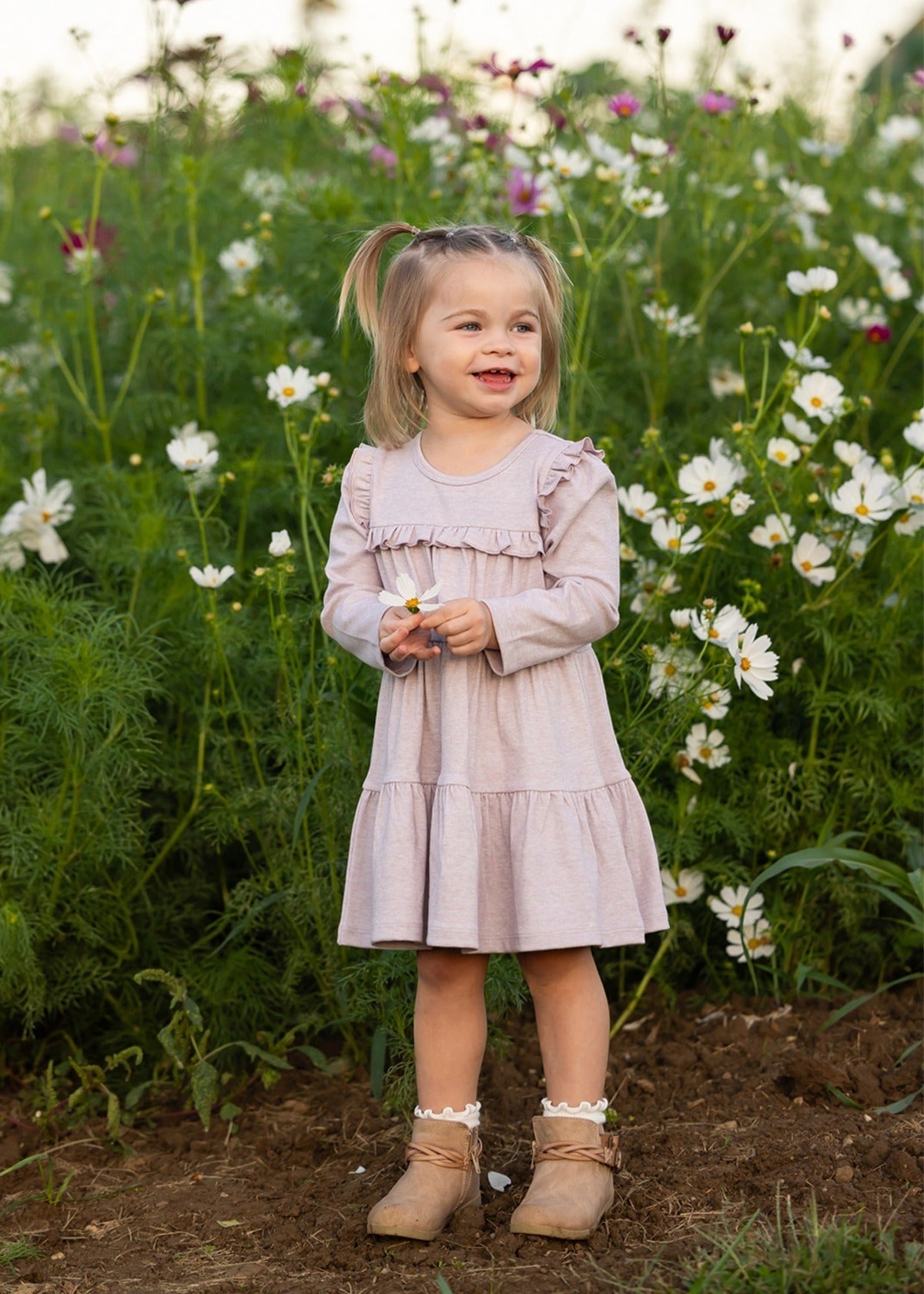 Maggie LS Ruffle Yoke Tiered Dress