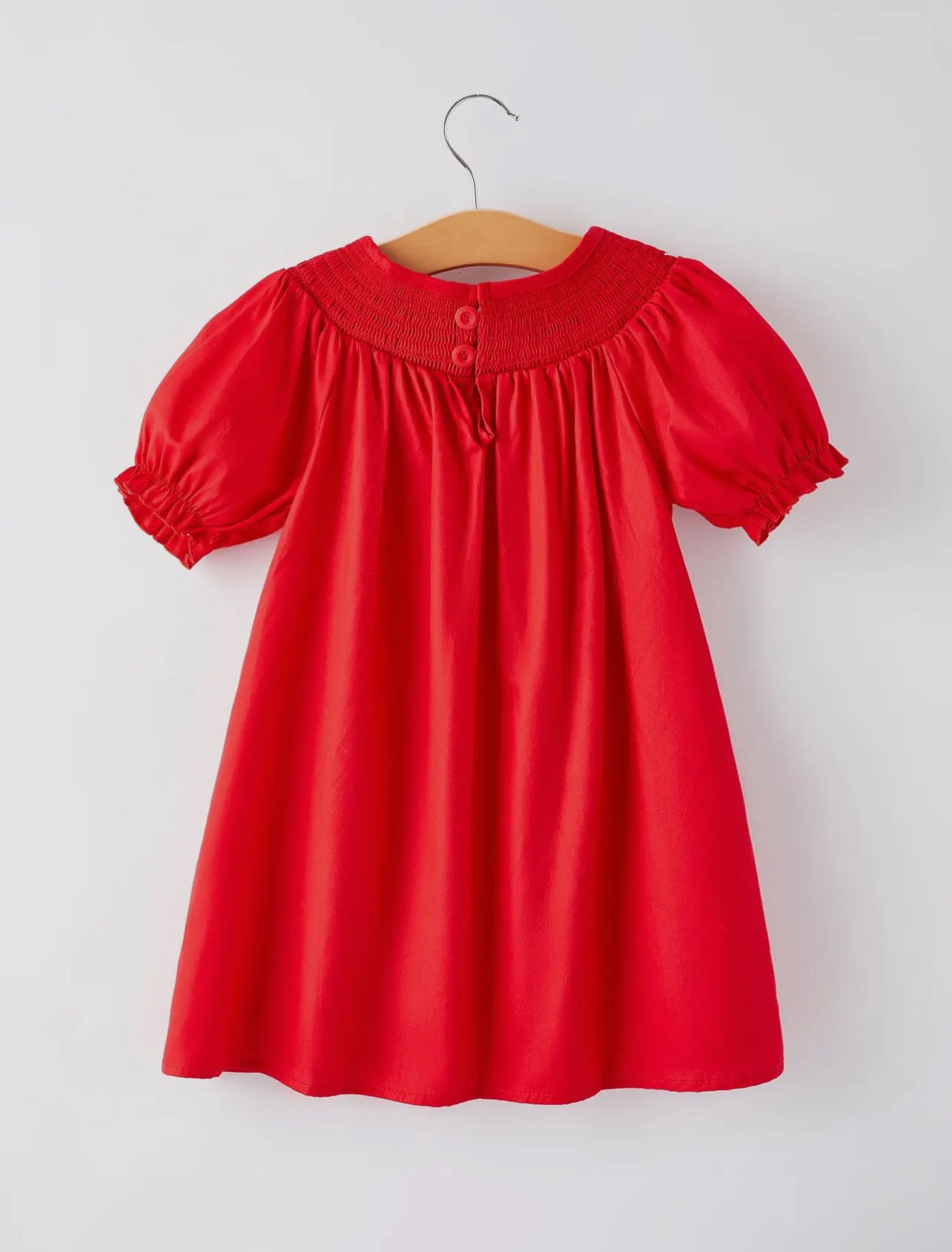 Bow Smocking Embroidered Red Bishop Dress