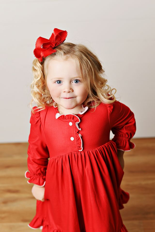 Ruby Red Twirl Ruffle Dress