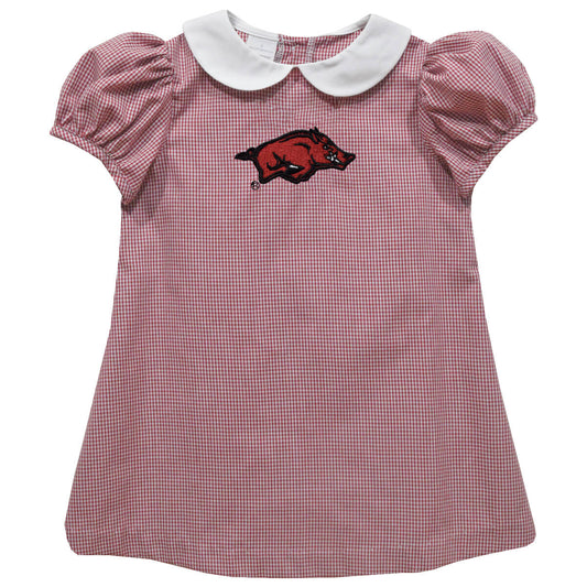 Arkansas Razorback Embroidered Gingham A Line Dress