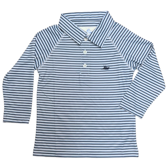 Navy/Powder Stripe LS Performance Polo
