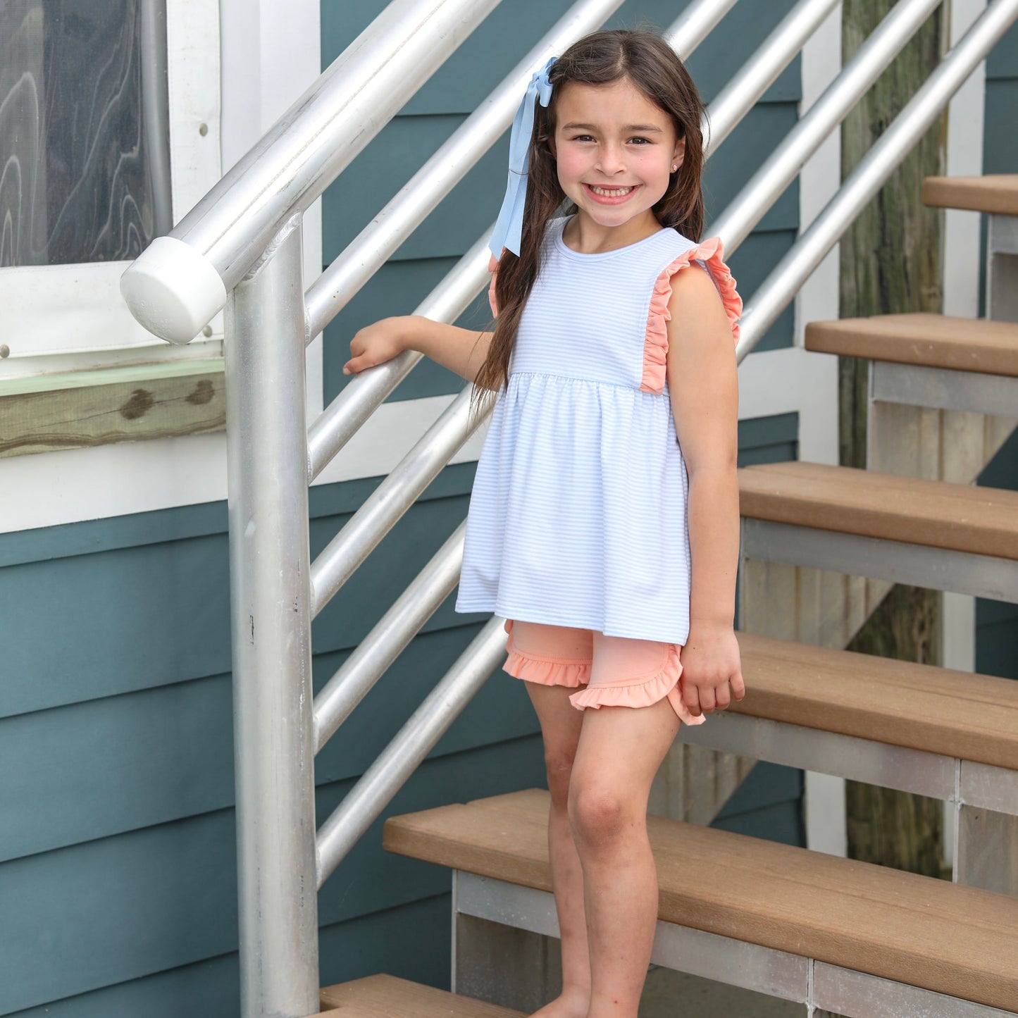 Light Blue/Coral Stripe Josie Short Set