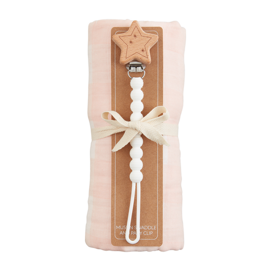 Pink Gingham Swaddle And Paci Clip Set