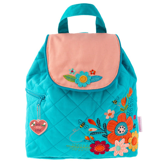 Turquoise Floral Quilted Backpack