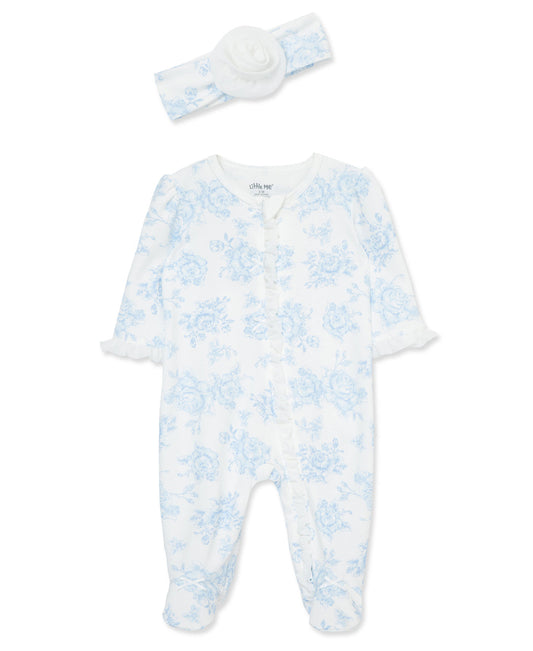 Blue Roses Zipper Footed One-Piece And Hat