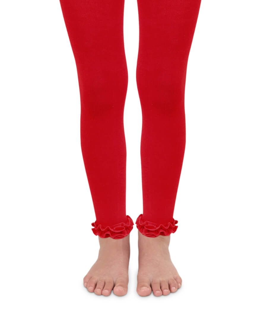 Red Pima Cotton Ruffle Footless Tights