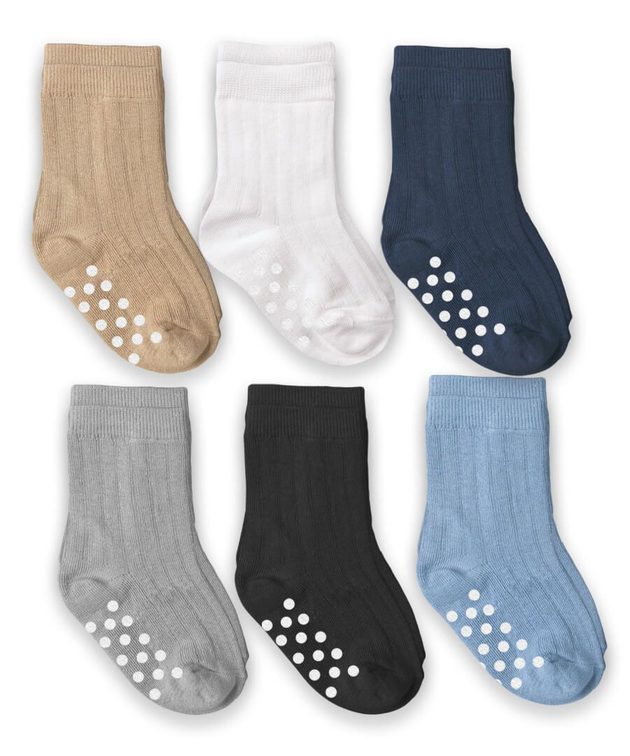 Non-Skid Rib Crew Socks 6 Pair Pack
