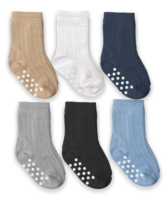 Non-Skid Rib Crew Socks 6 Pair Pack