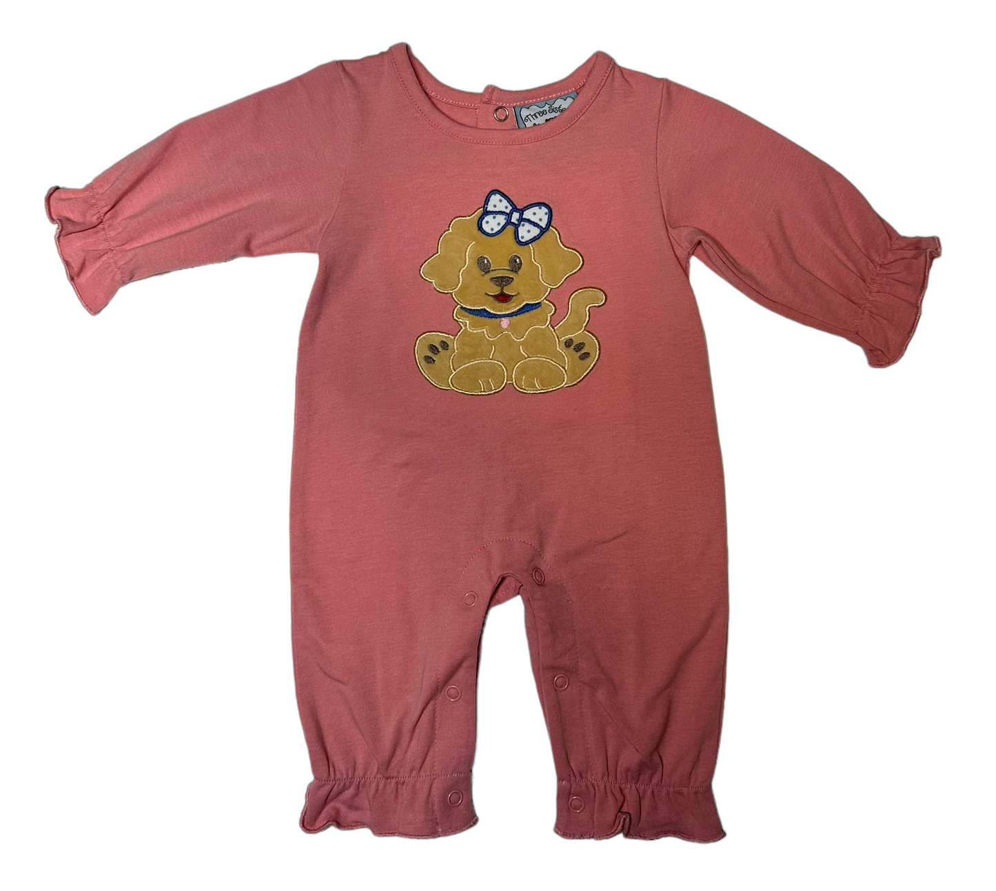 Pink Puppy Appliqué Ruffle Romper