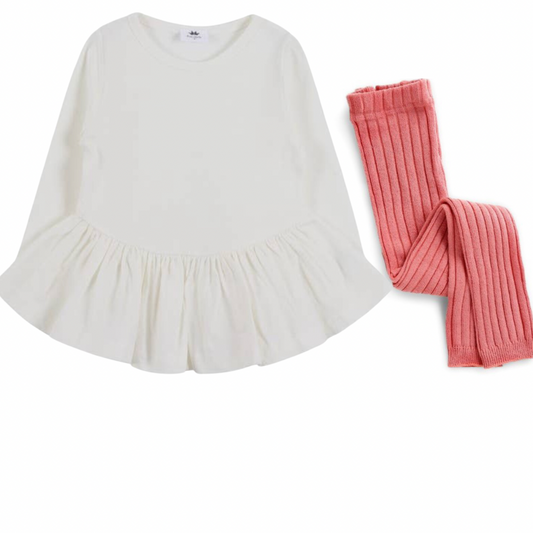 Ivory Ruffled Top & Pink Legging Set