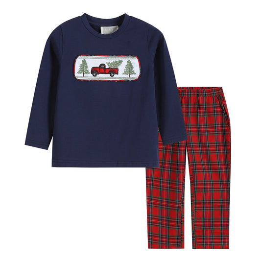 Navy and Red Christmas Smocked T-Shirt and Pants