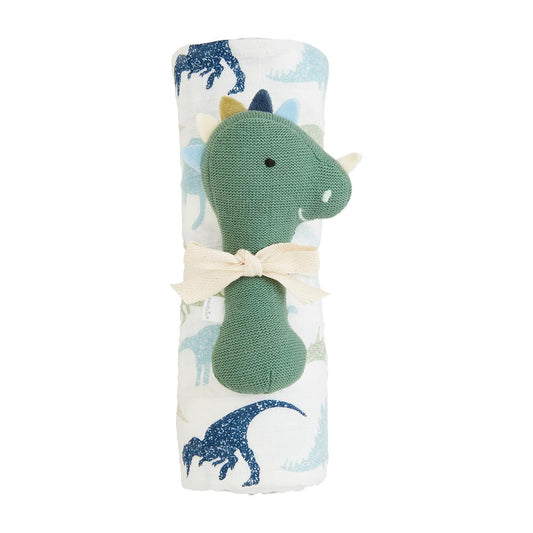 Dino Muslin & Rattle Set