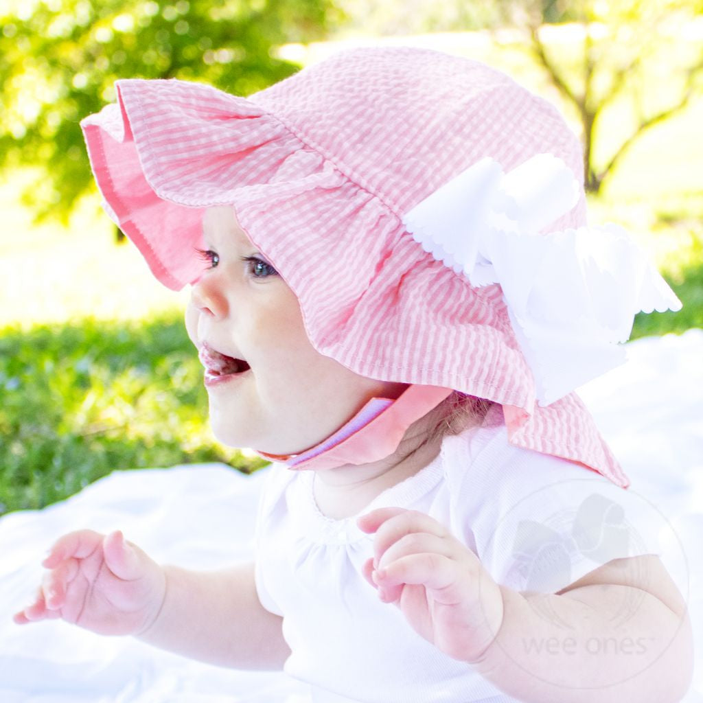 Girls Reversible Ruffle Brim Seersucker Sun Hat