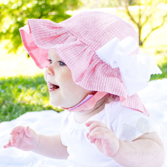 Girls Reversible Ruffle Brim Seersucker Sun Hat