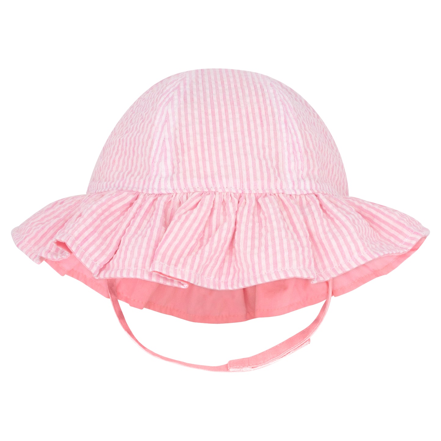 Girls Reversible Ruffle Brim Seersucker Sun Hat